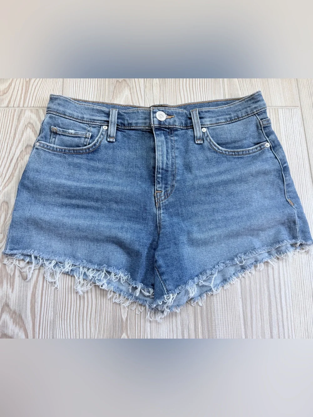 Hudson Gemma Denim Shorts 27 Raw Hem Cutoff Medium Wash Stretch Jean Shorts